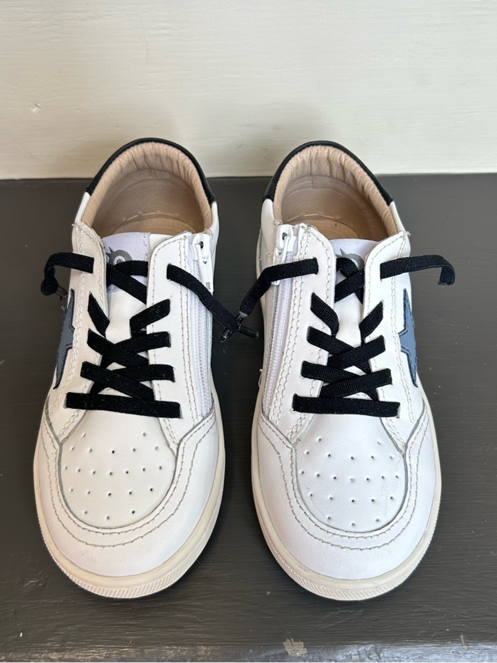 Old Soles Toddler Boy White Star Zipper Leather Sneaker, Size 29, 11.5-12 US